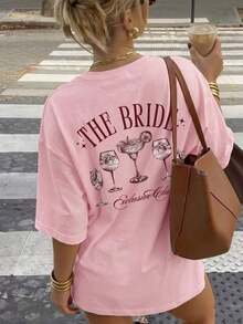 Camiseta casual para mujer, con estampado de anatomía del cerebro y el corazón, corte holgado y oversize, estilo callejero de cuello redondo y manga corta, adecuada para ir al trabajo, viajes urbanos, salidas de verano, reuniones con amigos, brunch de fin de semana en color negro - Rosa - Ver 6