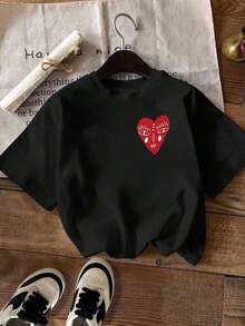 Ropa de vacaciones, primavera y resort para mujer, blusas primaverales lindas, camiseta gráfica Y2K, camiseta con corazón, camiseta rosa - Negro - Ver 2