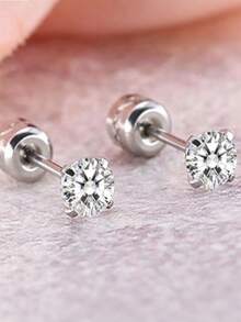 1 Đôi khuyên tai đinh tán 4 chấu kiểu Âu và Mỹ, khuyên tai unisex mạ thép không gỉ đính đá đôi, khuyên tai nam tối giản không gây dị ứng, khuyên tai xỏ lỗ thời trang thường ngày, khuyên tai kẹp tai đa năng - Nhiều màu - Xem 2