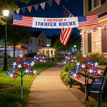 5PC 4th Of July Solar Outdoor Lights, Red White Blue Star Stake Lights, Waterproof Patriotic Flag Garden Stake Lamps, Perfect For Independence Day, Memorial Day, Yard, Pathway And Garden Decor - One Dragging Five Grounds to Insert Five-pointed Stars - View 12