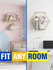 Aesthetic Wall Mounted Storage Rack With Geometric Hexagon Design Nordic Gold Metal Display Stand For Students And Professionals Wall Mounted Floating Home Decor For Bedroom Living Room Study Desk Accessories Room Decor Decorative Style Shelf Decoration Display Stand Home Decor Essentials - 1PC - View 7