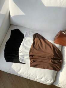 Blusa de un hombro de punto en tonos negro y beis para mujer - Multicolor 2 - Ver 2