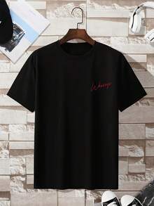 Camiseta Casual de Cuello Redondo 100% Algodón para Hombre y Mujer - Ropa Casual de Verano - Negro - Ver 2