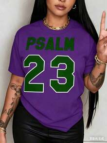 Women's Breathable Christian Faith T-Shirt - Psalm 23 Bible Verse Print, Lightweight, Crew Neck, Short Sleeve, White With Green Text, Casual Outdoor Wear - Washable Summer Top (US Sizes) Fashionable Women's Clothing - 紫色 - 查看 4
