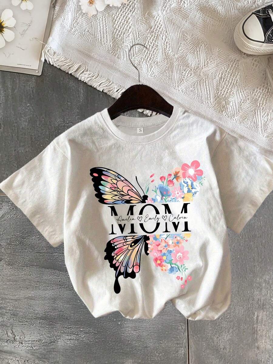 Personalized Mother's Day T-Shirt With Name, T-Shirt For Flower-Loving Mom, T-Shirt For Nature-Loving Mom, Mother's Day Gift, Gift For Mom, T-Shirt With Names, A Special Gift For Mom. - 白色 - 查看 1