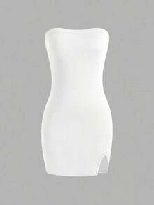 Vestido negro sin tirantes para mujer, minivestido corto - Blanco - Ver 4