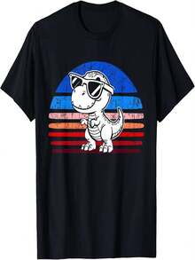 Camiseta retro con estampado de dinosaurio Tyrannosaurus Rex para ni?as y ni?os, camiseta de regalo con dise?o original, camiseta divertida. - Negro - Ver 1
