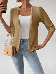 Chaqueta regular para mujer, cárdigan de verano - Caqui - Ver 3