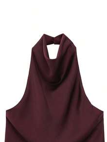 Top sin mangas de satén con cuello halter y espalda descubierta, primavera/verano - Burdeos - Ver 5