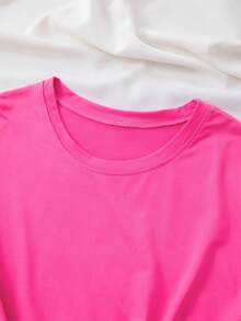 Women's Casual Summer T-Shirt With Pencil Bow Print, Machine Washable, Stretchy Fabric, Ideal For Everyday Wear And Lounging At Home, Versatile Garment, Couple's T-Shirt, Nian Nian Direction, Circles - 紅玫瑰 - 查看 5