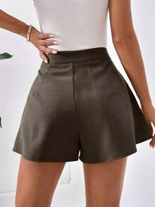 Shorts de pierna ancha unicolor con bolsillo oblicuo - Café integral - Ver 2