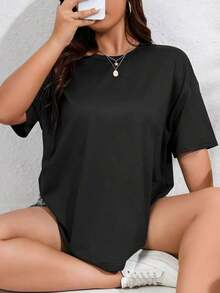 Plain Short-Sleeved T-Shirt, Perfect For Spring And Summer. Casual Women's Shirt, Top, Short-Sleeved T-Shirt. Ideal For Lounging At Home, Casual Wear, Shopping, Or Outdoor Sports. Suitable For Both Men And Women. - 黑色 - 查看 2