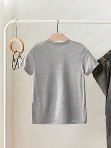 Camiseta de mujer de manga corta con cuello redondo, bordado floral, estilo minimalista, regalo para amigos - Gris Claro - Ver 2
