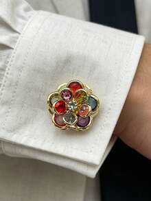 1 pieza Gemelos con flor de diamante de imitación de colores, gemelos de flor de lujo con diamante de imitación de colores, botones decorativos de fácil instalación sin coser, acento de estilo elegante, accesorios versátiles y combinables - Multicolor - Ver 1