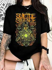 Suicide Silence Witch & Skulls Death Metal Graphic T-Shirt, T-Shirt For Extreme Metal Fans - Black - View 6