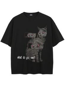 Tiny Spark Black Tee Shirt Vintage Graphic Cat Eyes Printed - Black - View 2