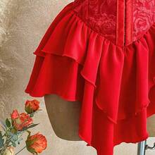 WYWH Women's Romantic Vacation Dress, Red Jacquard Texture Ruched Waist Splice Ruffle Strap Shoulder Strap Multi-Layer Ruffle Hem A-Line Chiffon Mini Dress, Casual, Date, Valentine's Day, Afternoon Tea, Beach, Cruise, City Vacation, Music Festival, Party, Boho, Hippie, Western, Daily Commute, Valentine's Day Red Dress,Summer Dresses For Women,Music Festival Outfits, Everyday Outfits, Wedding Season Outfits, Party Outfits, Carnival Outfits, Island Vacation Outfits. Black Corset Tops For Wom - Rojo - Ver 6