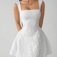 PETITE Women's Sleeveless Solid Color White Summer Midi Dress, Simple & Casual For Everyday Wear,Rave Outfits Festival,Summer Dresses For Women,White Dresses For Women - Blanco - Ver 2