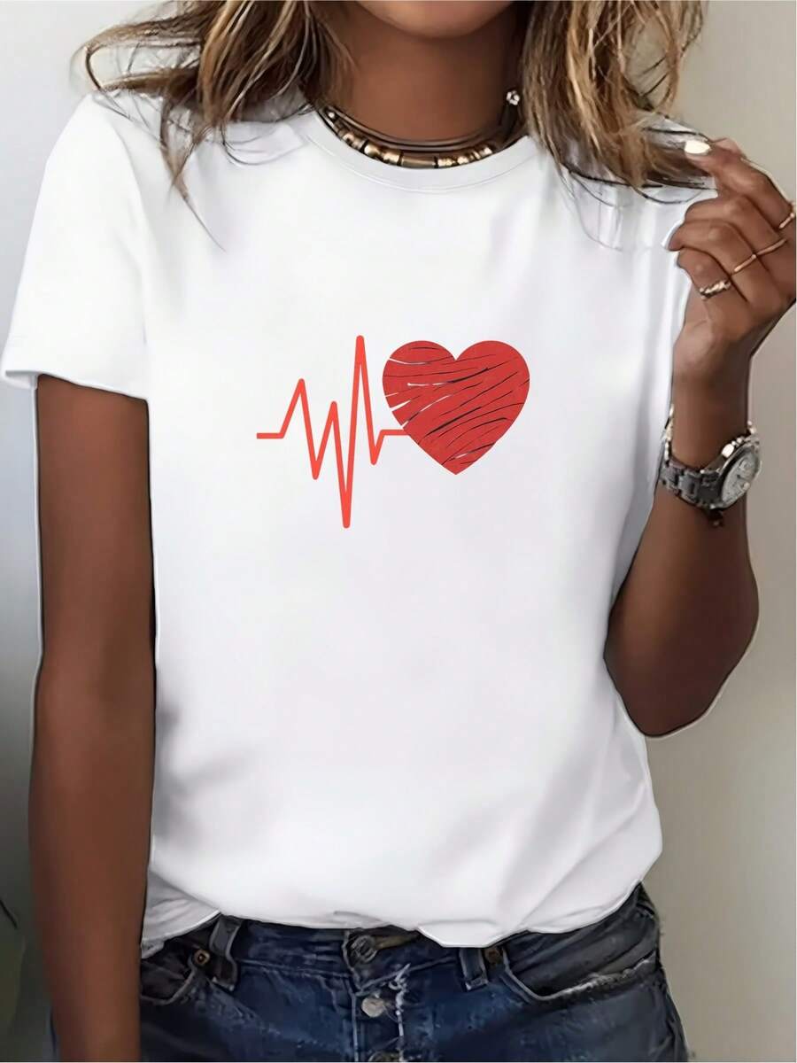 Camiseta Suave de 180G con Diseño Under The RadarHeartbeat para Mujer - Regalo Perfecto para el Día de San Valentín y Reuniones Familiares - Camiseta Gráfica para Verano - Ideal para Uso Casual y de Oficina - Camiseta Unisex de Algodón Suelto de Manga Corta y Cuello Redondo Estilo Vintage Urbano - Blanco - Ver 1