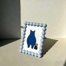 1 pieza 13cm*17.6cm Lindo marco de fotos decorativo de resina, suave y adorable, lleno de encanto infantil, adecuado para decoración del hogar estilo INS y crema, marco 3D cuadrado y redondo, borde de perla redondeado suave, sin esquinas afiladas, pieza decorativa de escritorio para escritorio, entrada, mesita de noche, habitación de niños - 1 artículo azul - Ver 9