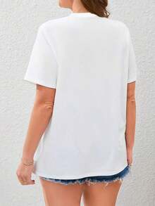 Camiseta Casual [Camiseta con Corazón Talla Grande] Talla Grande - Camiseta Estampada con Patrón de Corazón para Mujer, Estilo Nuevo y Moderno 2026 - Ropa Elegante y Cómoda para Mujer en Primavera, Verano y Otoño - Popular en Europa y América - Camiseta Casual de Manga Corta con Cuello Redondo y Estampado Gráfico - Camisetas Gráficas Occidentales - Ropa para Hombre - Camisas para Hombre - Camisetas Gráficas - Ropa para Mujer - Tops de Verano - Ropa de Verano 100% Algodón - Duradera - Blanco - Ver 4