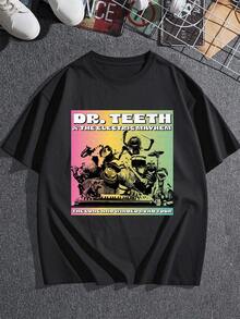 Gráfico colorido con banda ficticia tocando instrumentos que simboliza energía libre pasión por la música y creatividad sin límites estampado artístico vintage inspirador para quienes aman el ritmo y el arte camiseta de mujer  casual cómoda para uso diario - Negro - Ver 3