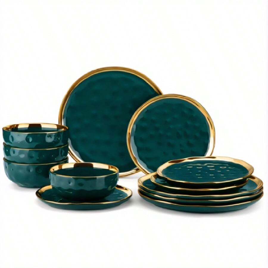 Dinner Plate - Set 12 Pezzi - Nero Verde e Oro - Voir 1