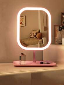 LED Makeup Mirror With Tray, Square Desktop Vanity Mirror With Light, USB Rechargeable, Adjustable Brightness, 3 Color Temperature Modes, Suitable For Dorm, Apartment, Travel, Bathroom, Best Gift For Back To School, Halloween, Christmas - Multicolor - View 1