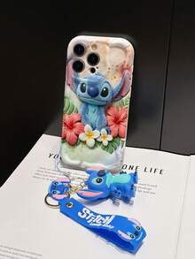 Disney Lilo And Stitch Phone Case : 3D Fluffy Pattern Border Protector Phone Soft Phone Case With A Free Cute Stitch Bracelet Chain Lanyard, Stitch, Lilo, Angel, For Apple 17 Promax 17 Pro 16 15 14 13 12 11 Pro Max XS Max X XR Soft Cover Summer Phone Case - White - View 5