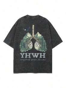 2026 New American Style T-Shirt% Cotton YHWH Nature Vintage Washed% Cotton |   Graphic Forest Lungs With Birds, Distressed Fabric - Religious Inspired Clothing And Meaningful Gift Idea |   Unisex - 黑色 - 查看 2
