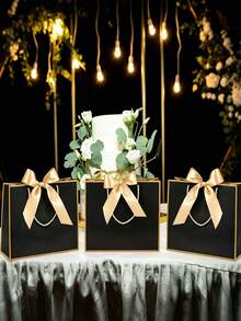 2/5/10 Túi Quà Cảm Ơn Có Tay Cầm 11.02 X 7.87 X 3.94'' Túi Quà Chào Mừng Trang Trọng Có Nơ Ruy Băng Thích Hợp Cho Đám Cưới, Lễ Tốt Nghiệp, Phù Dâu, Tiệc Em Bé, Sinh Nhật, Tân Gia (Đen, Vàng) - Túi quà tặng nơ đen và vàng - Xem 6