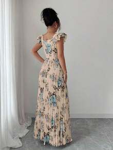 xheSelianne Vestido largo con estampado floral elegante y vuelo plisado en el bajo para mujer, para veranoxhe - Rosa Pálido - Ver 2