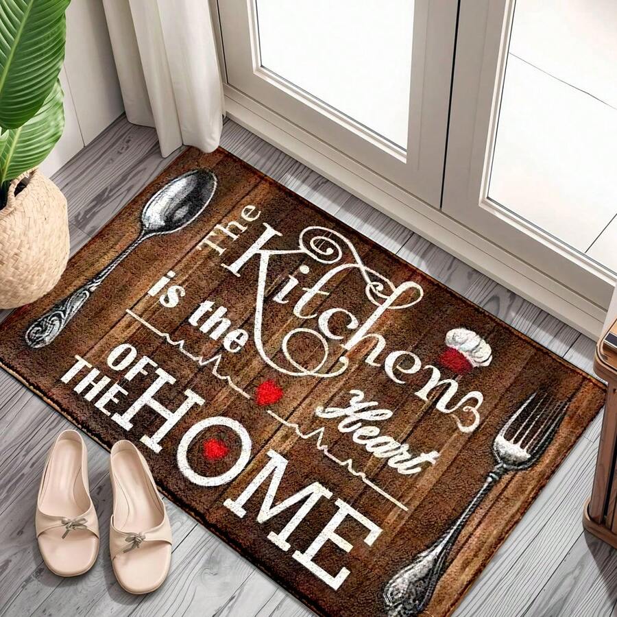 1pc Spice Kitchen Pattern Printed Faux Wool TPR Bottom Doormat, Bathroom Mat, Kitchen Mat, Laundry Room Mat, Holiday Decor, Home Decor, Party Decor, Wedding Decor, Dining Decor - Multicolor - View 1
