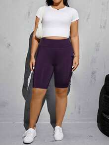 Pantalones cortos de motocicleta negros básicos, versátiles y cómodos con bolsillos para mujer de talla grande, de moda casual y deportiva para primavera y verano, ropa de calle, shorts curvilíneos, ropa para salir, ropa Y2K, joggers, shorts ci - Morado - Ver 4