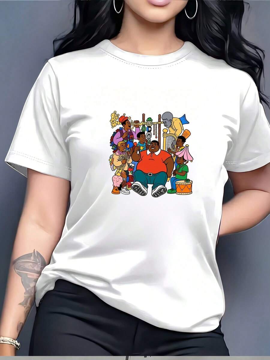 180g T-Shirt - Perfect Gift For Summer Parties, Team Building Activities, And Family Gatherings - Cartoon Design For Men And Women - Unisex Cotton Short-Sleeve T-Shirt With Crew Neck And Loose Fit - Vintage Urban Style - 白色 - 查看 1
