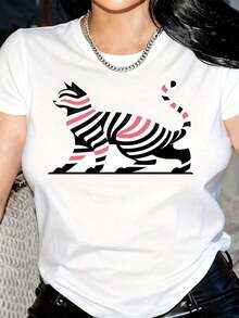 New Arrivals For Summer. Women's T-Shirt With Abstract Zebra Print - Soft And Comfortable, Round Neck, Casual Style, Perfect For Casual Outfits, Parties And Gifts, Elegant Fashion For Women In All Seasons, Versatile Clothing With Abstract Zebra Design, Comfortable Fit, Blouse, Shirt > Beautiful. - 白色 - 查看 6