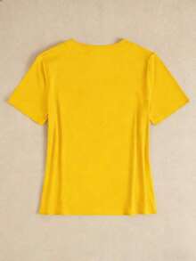 Camiseta casual y cómoda para festival de música, con letras en inglés y bloque de color de pentágrama - Albaricoque - Ver 2