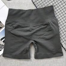 Pantalones cortos de yoga sin costuras de cintura alta para mujer - Levantamiento de glúteos elástico, adecuado para correr, fitness y actividades al aire libre| Apariencia de moda| Tela elástica de verano - Gris Oscuro - Ver 2