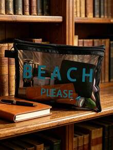 Beach_please 网眼沙滩包，便携式化妆包，可装口红和粉扑，沙滩主题洗漱包，透明大容量旅行化妆品收纳包，夏威夷风网眼化妆包，完美适用于海滩度假、手提包、假日、健身、母亲节、情人节、教师节、女性旅行、短途旅行和旅行必备品。 - 彩色 - 查看 8