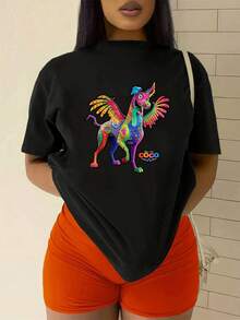 Alebrije colorido con alas que simboliza la conexión entre lo mágico y lo espiritual lleno de energía positiva y creatividad camiseta de mujer  cómoda y suave ideal para uso diario - Negro - Ver 2