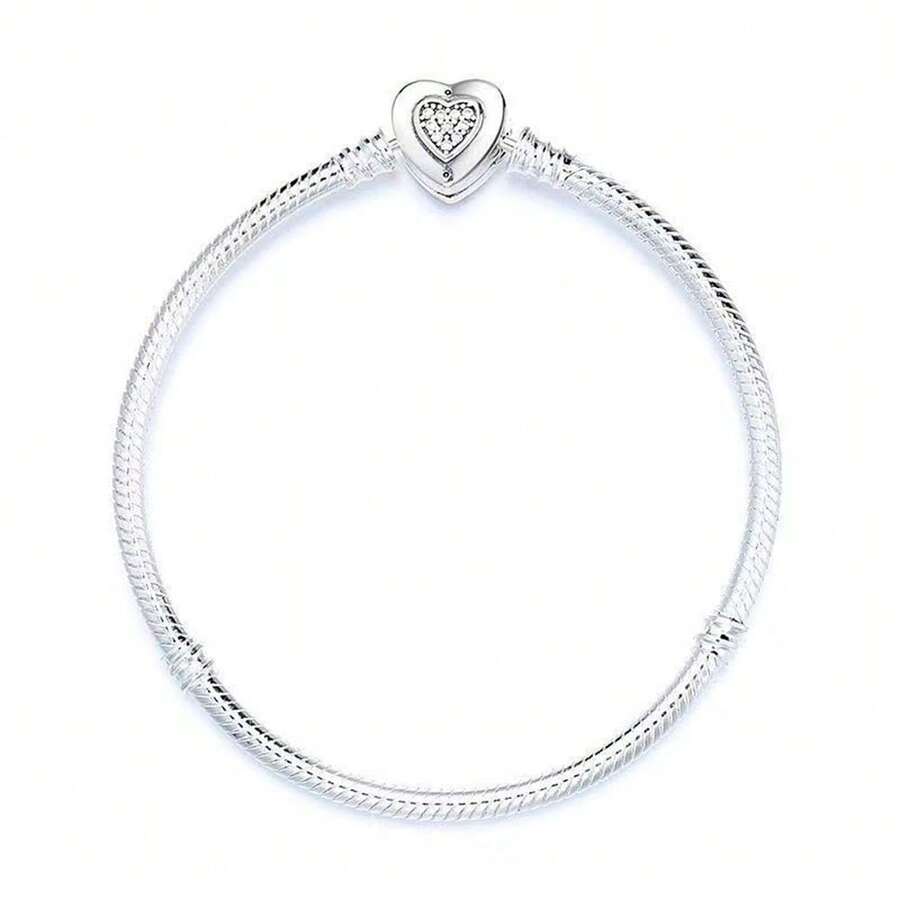 Nouveau design bracelet en os de serpent en forme de cœur, convient pour bracelet rigide DIY en argent 925 original, bijou de mode exquis pour anniversaire et mariage pour femmes - Argent - Voir 1
