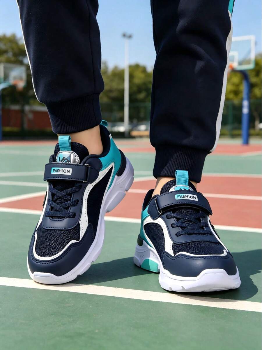 Kids' Lightweight Breathable Mesh Casual Outdoor Sneakers With Hook And Loop Closure - Blue - View 1