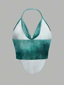 Top de cuello halter para fiesta sin espalda con fornteras drapeadas y diseño sólido - Multicolor 9 - Ver 7
