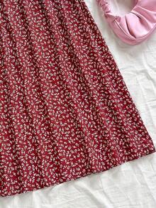 casual con estampado floral y dobladillo dividido para mujer - Burdeos - Ver 4