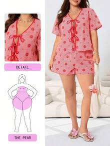 piezas de blusa y shorts con estampado floral para mujer de talla grande - Multicolor 4 - Ver 7
