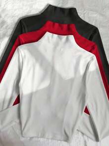 Chaqueta delgada de terciopelo negro para mujer, chaqueta de manga larga con cierre de cremallera de estilo casual y ajuste ceñido para el otoño - Multicolor 7 - Ver 2