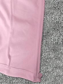 Chaqueta delgada de terciopelo negro para mujer, chaqueta de manga larga con cierre de cremallera de estilo casual y ajuste ceñido para el otoño - Rosa Pálido - Ver 7