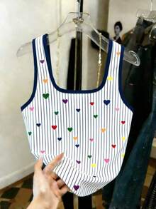 Camiseta de tirantes ajustada con estampado de denim regular, de gran para mujeres - Azul - Ver 2