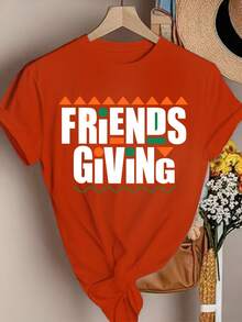 Camiseta con estampado de Friends, Top casual de manga corta y cuello redondo, ropa elegante para mujer para todas las estaciones - Rojo Ladrillo - Ver 1
