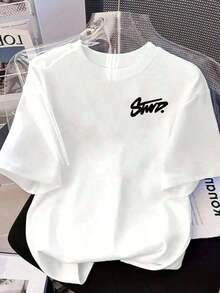 STWD Women's Oversized T-Shirt With STWD Lettering And Logo Print - Casual Short-Sleeve Crew Neck T-Shirt, Suitable For All Seasons, Versatile For Casual Outfits And Sets, Ladies' T-Shirts And Clothing, Streetwear Style, Comfortable Material - 白色 - 查看 2